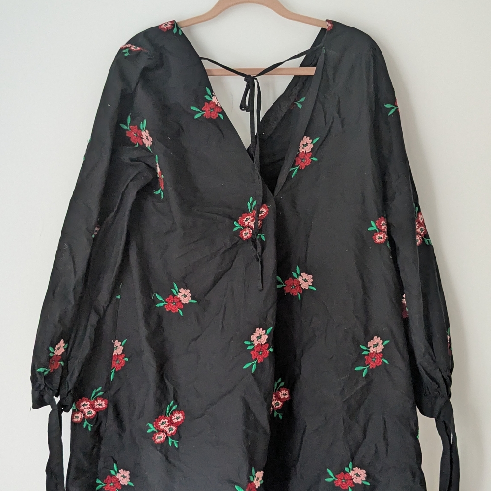 Asos Black Floral Embroidered Dress Size US 14
